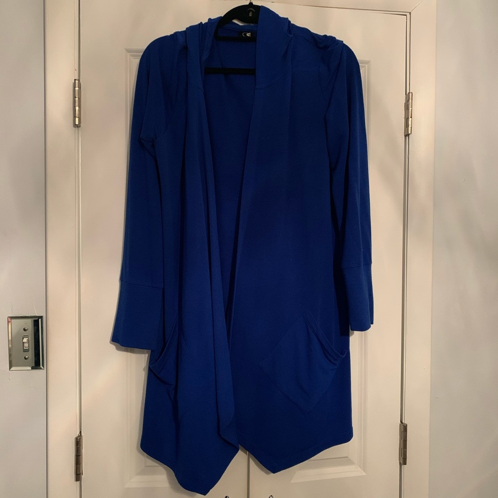 Long blue cardigan